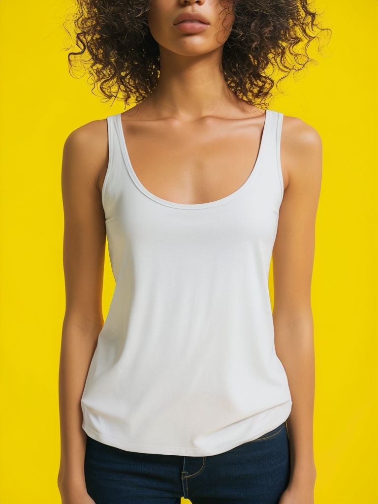 Vibrant White Tank Top Fashion Model Photography Mockup