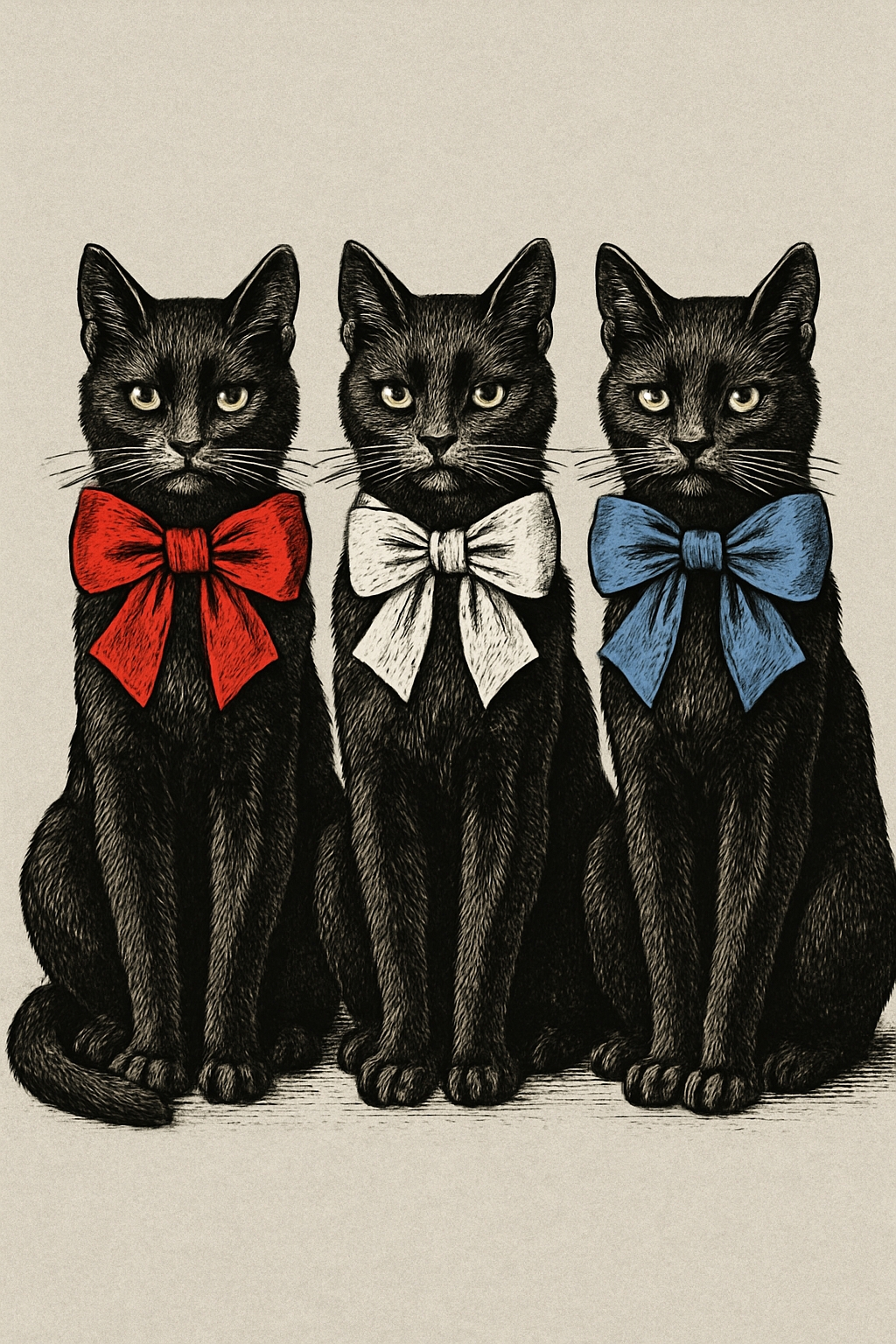 Vintage Black Cats with Bow Ties Whimsical T-Shirt