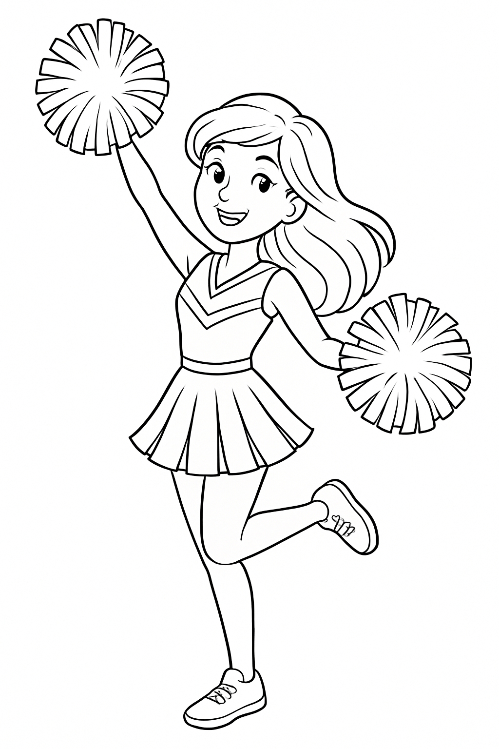 Dynamic Cheerleader Line Drawing for Coloring Book Pages