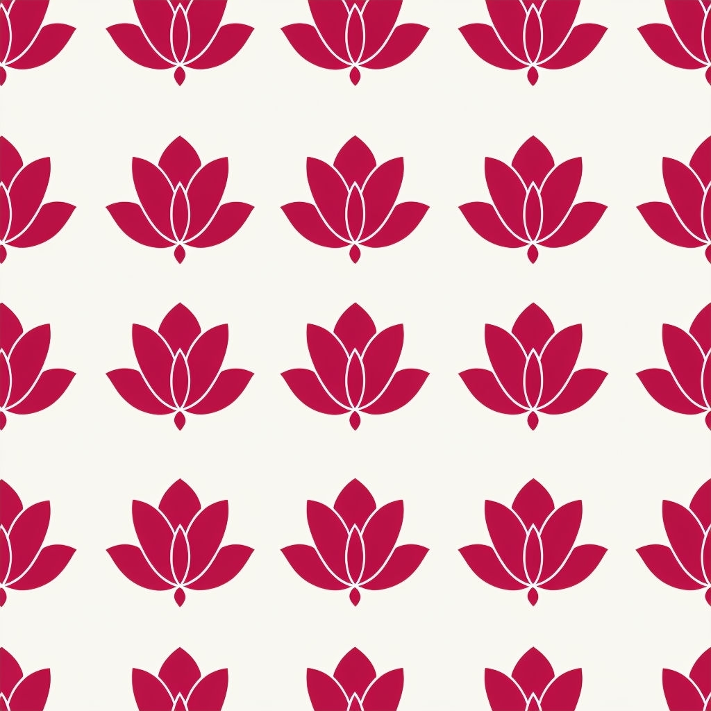 Elegant Red Lotus Flowers Seamless Pattern on Cream Background