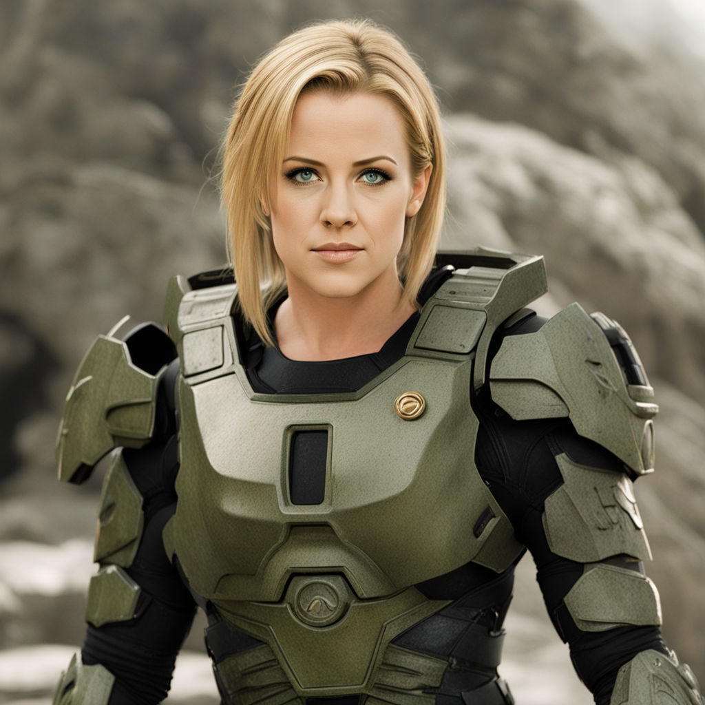 A gorgeous female in a futuristic Halo combat suit