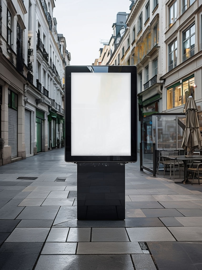 Sleek Urban Street Scene with Digital Advertisement Display Mockup