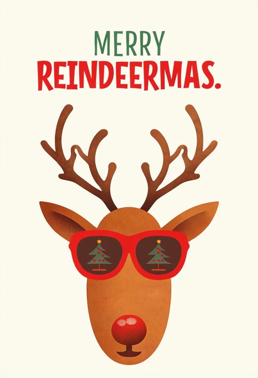 Festive Merry Reindeermas Graphic Illustration Poster