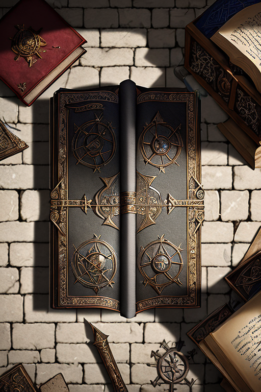 A ultradetailed huge open spellbook with writtings and formu... by ...