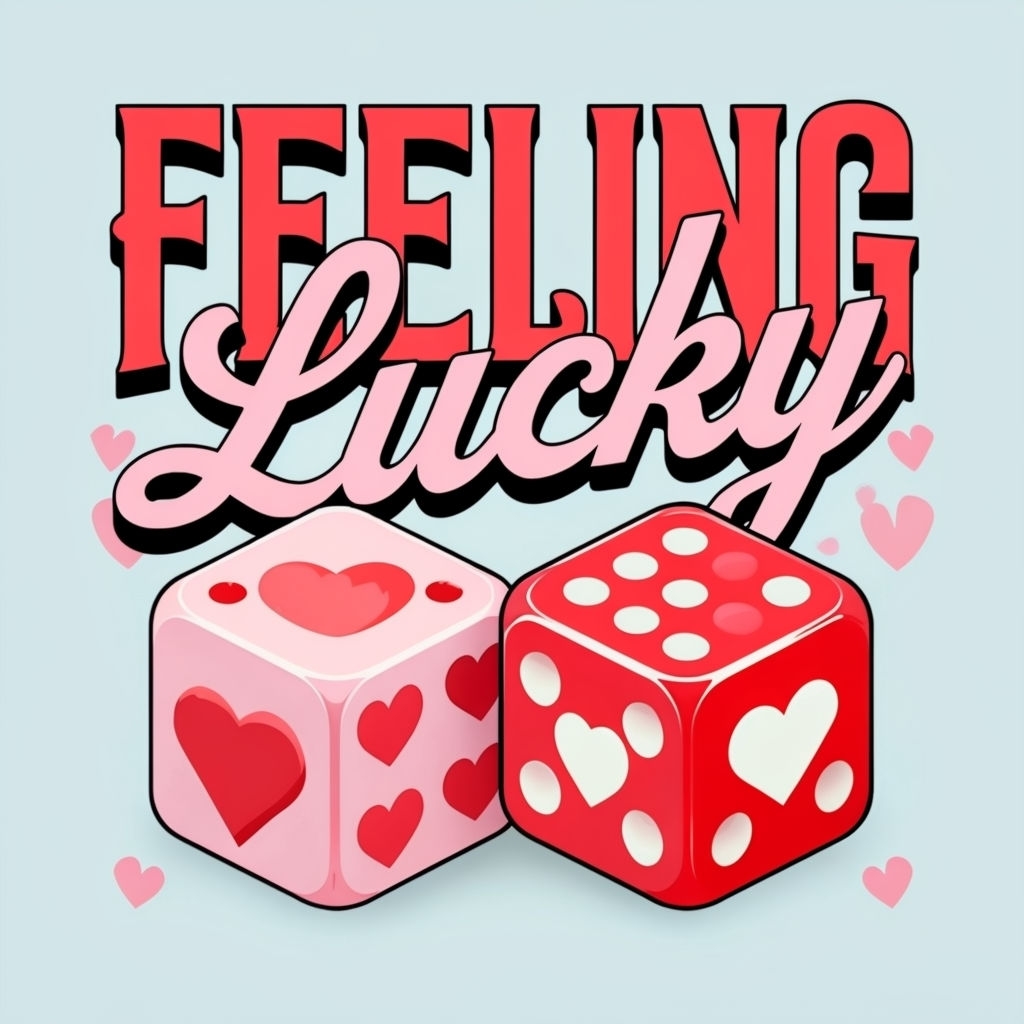 Cheerful Feeling Lucky Dice Illustration with Hearts Poster