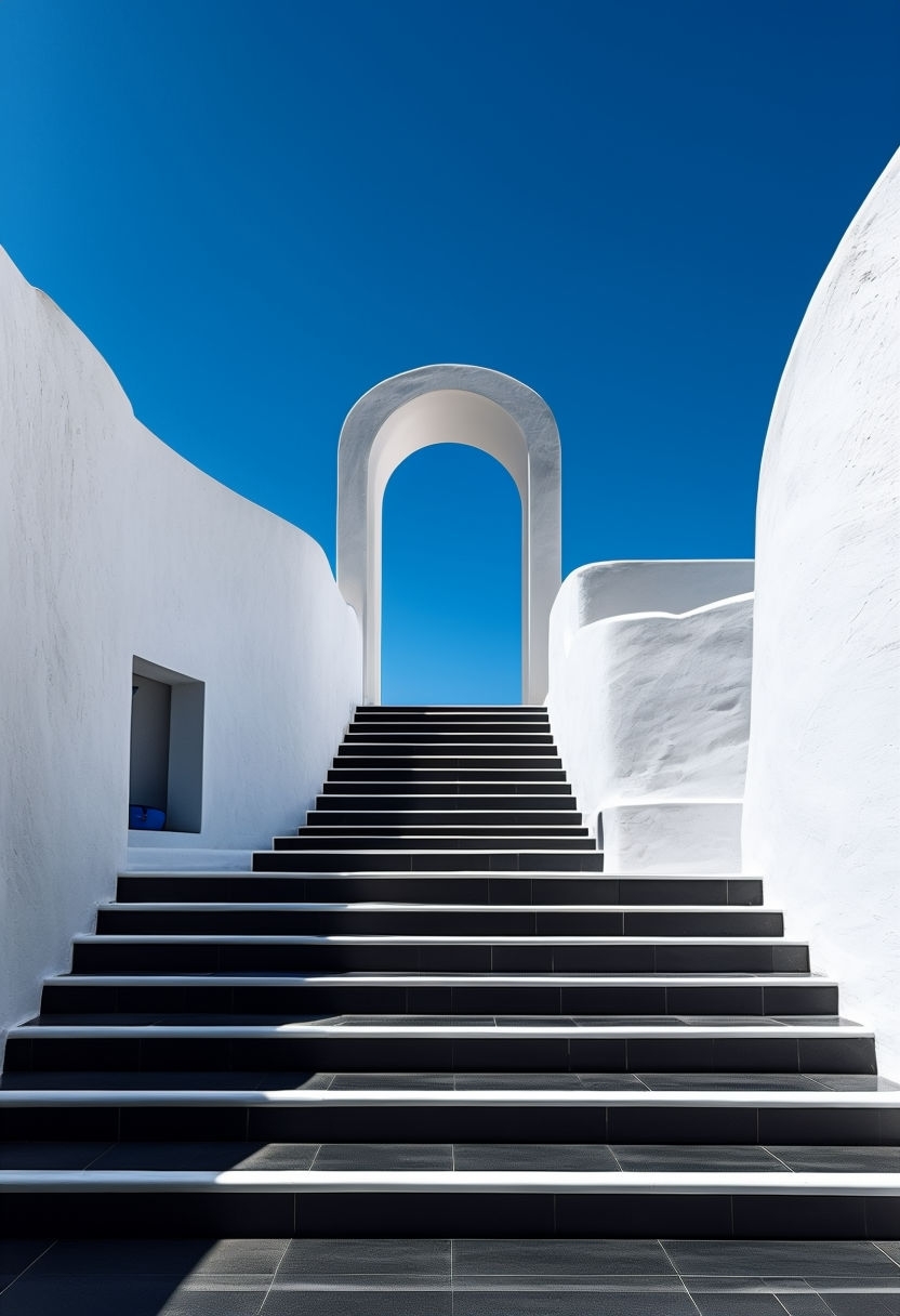Minimalist Architectural Staircase with Blue Sky Poster