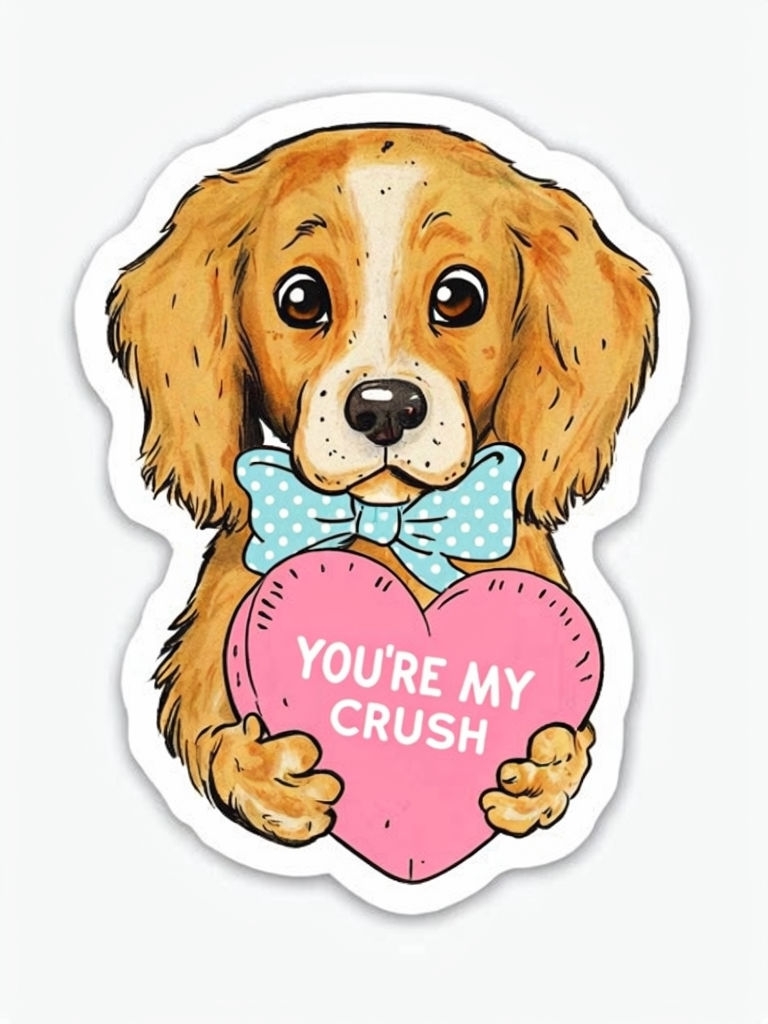 Golden-Brown Dog with Heart You're My Crush Vintage Sticker