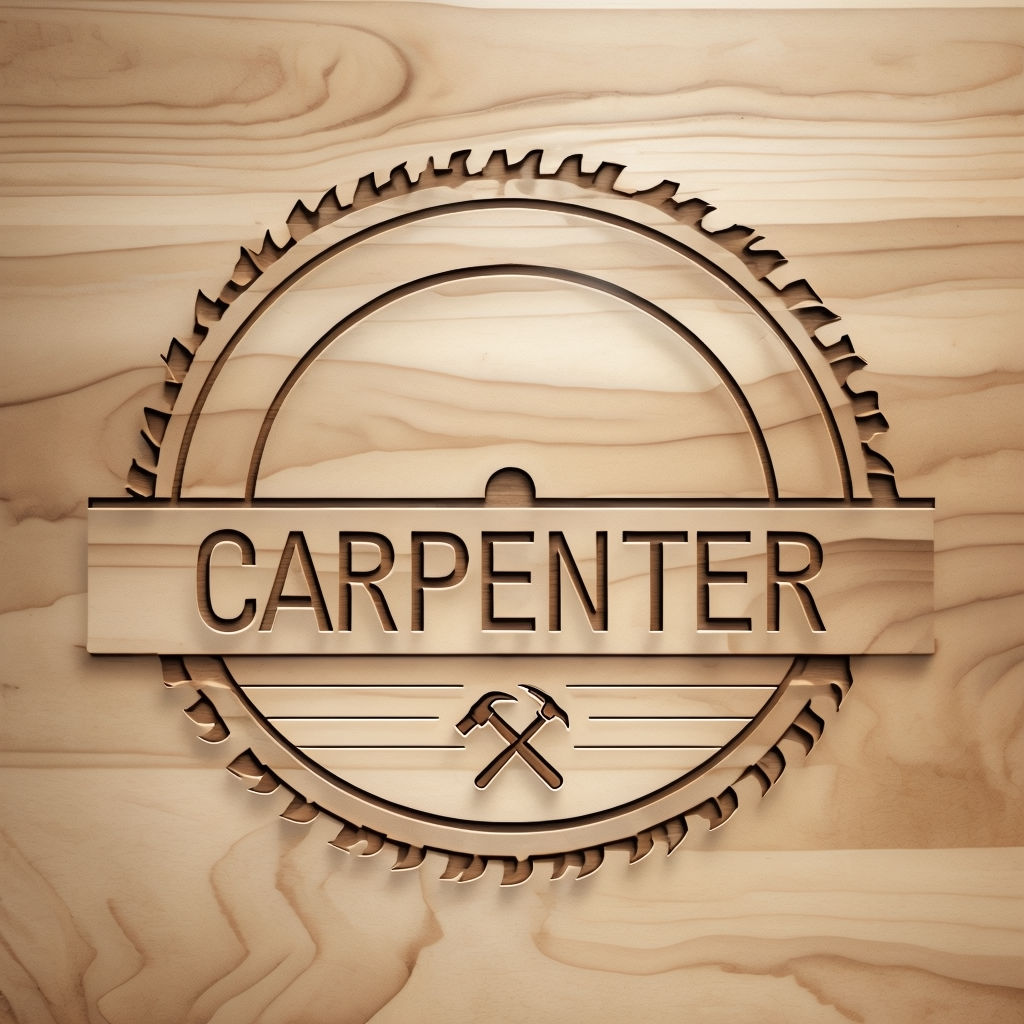 Engraved Wood Effect Carpenter Logo Design with Saw Blade and Tools