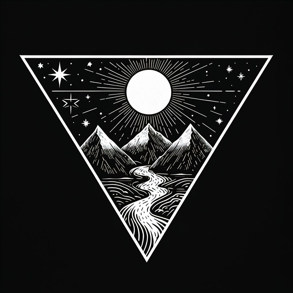 Serene Nighttime Mountain Landscape Line Art