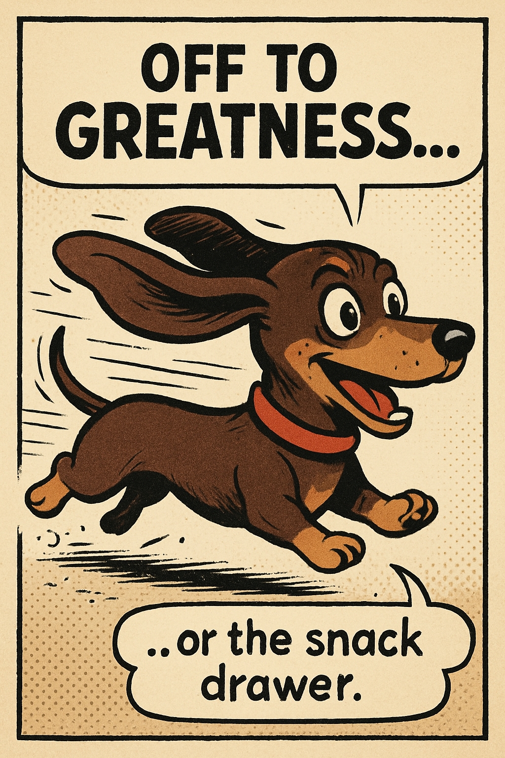 Cheerful Dachshund Comic Illustration with Whimsical Speech Bubbles Memes