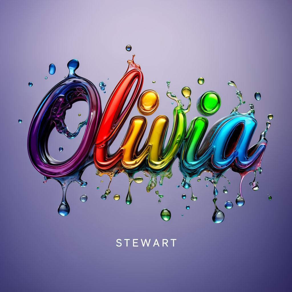 Vibrant 3D Olivia Font with Colorful Water Droplets Art