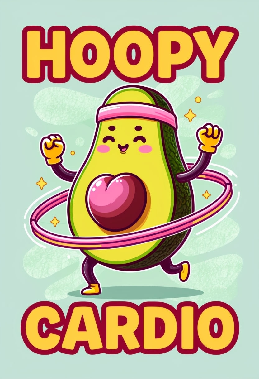Whimsical Avocado Character Engaging in Hooping Cardio T-Shirt