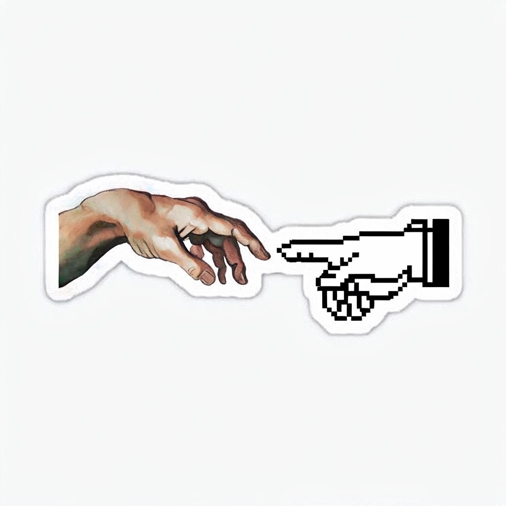 Artistic Fusion Hand and Pixelated Cursor Sticker Design