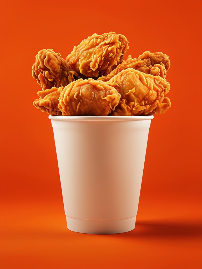 Appetizing Fried Chicken Disposable Cup Mockup on Orange Background Mockup