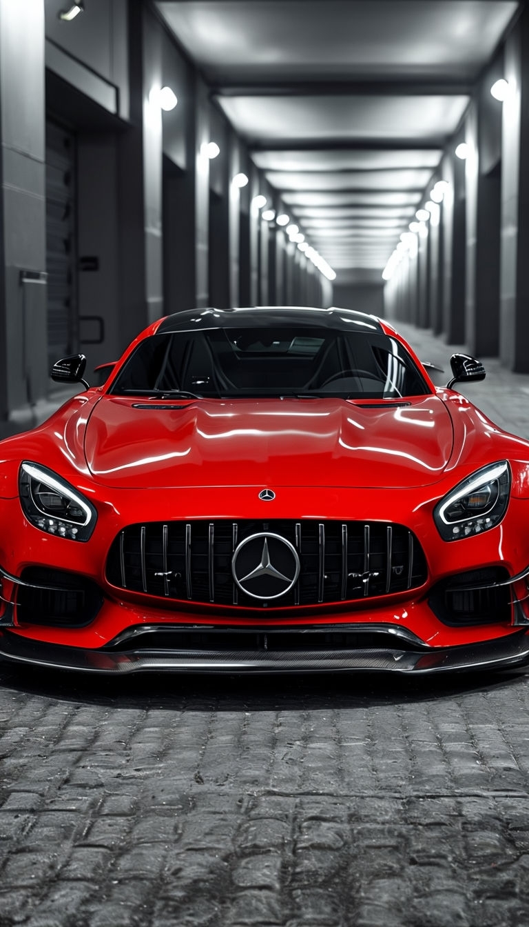 Vibrant Red Mercedes-Benz Sports Car Photograph Mobile Wallpaper