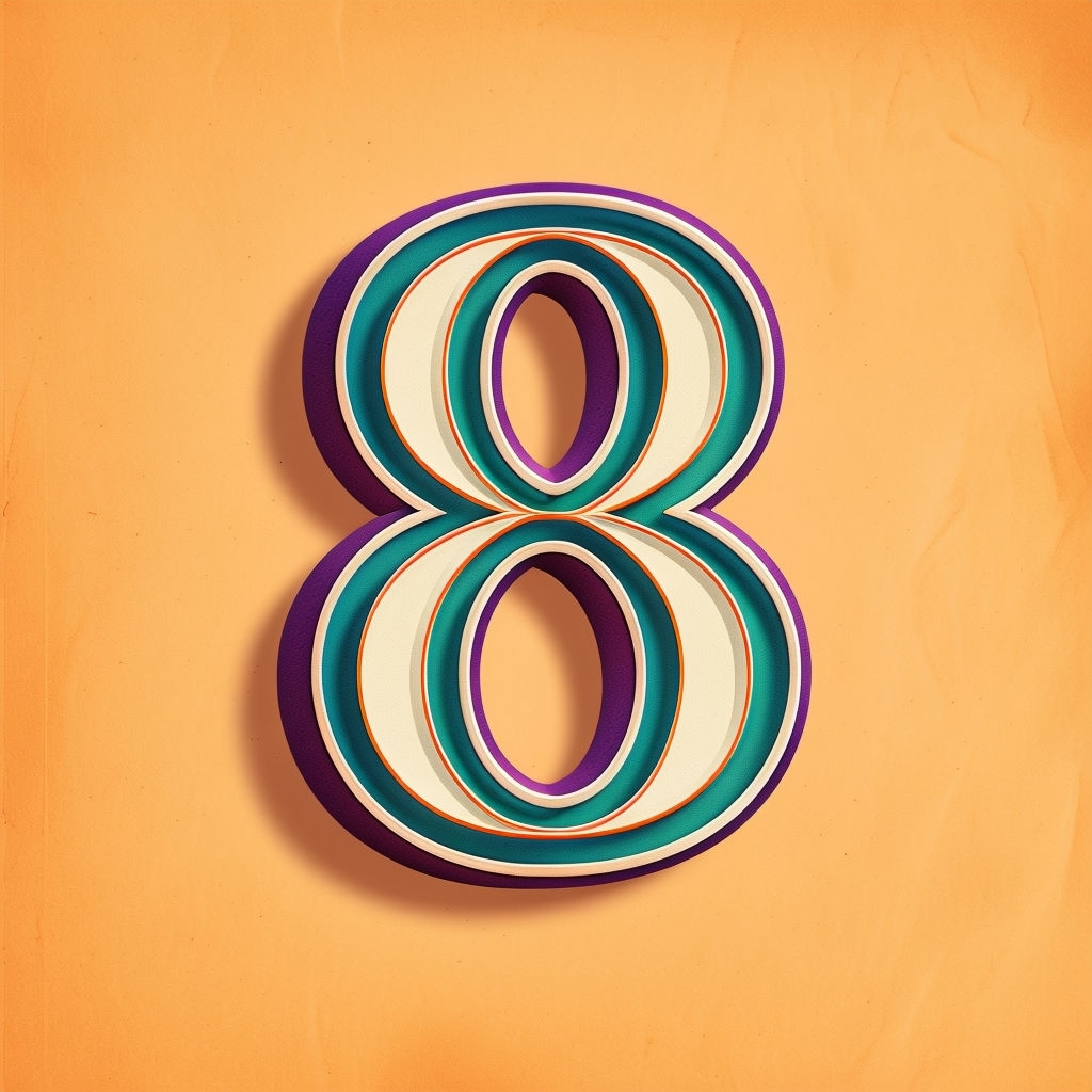 Bold Colorful Number 8 Graphic Design with Retro Typography Monogram