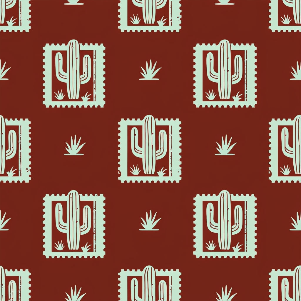 Vintage Cactus Seamless Pattern on Deep Reddish-Brown Background
