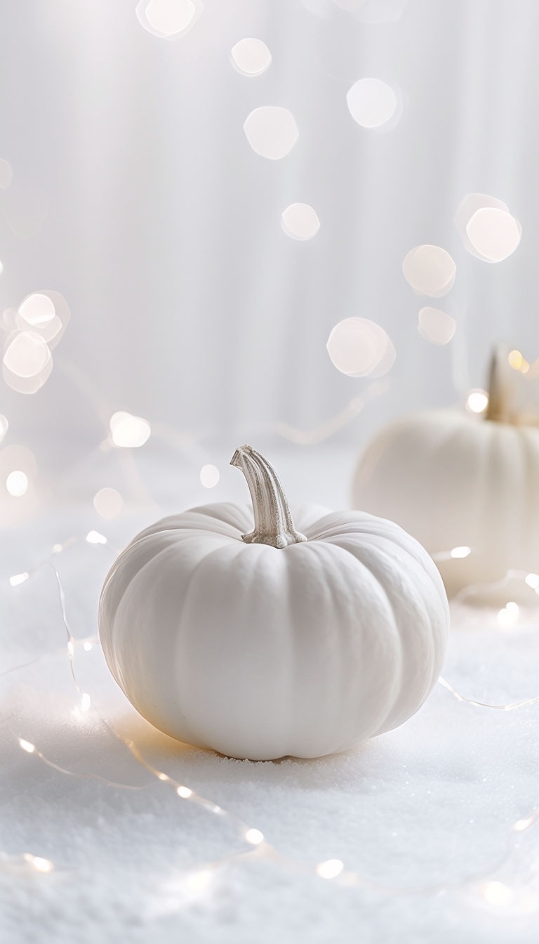 Elegant White Pumpkin with Fairy Lights Minimalist Art Poster