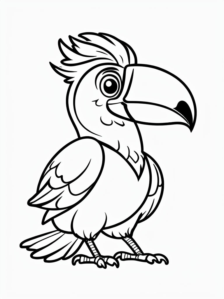 Playful Cartoon Toucan Outline for Easy Coloring Book Pages
