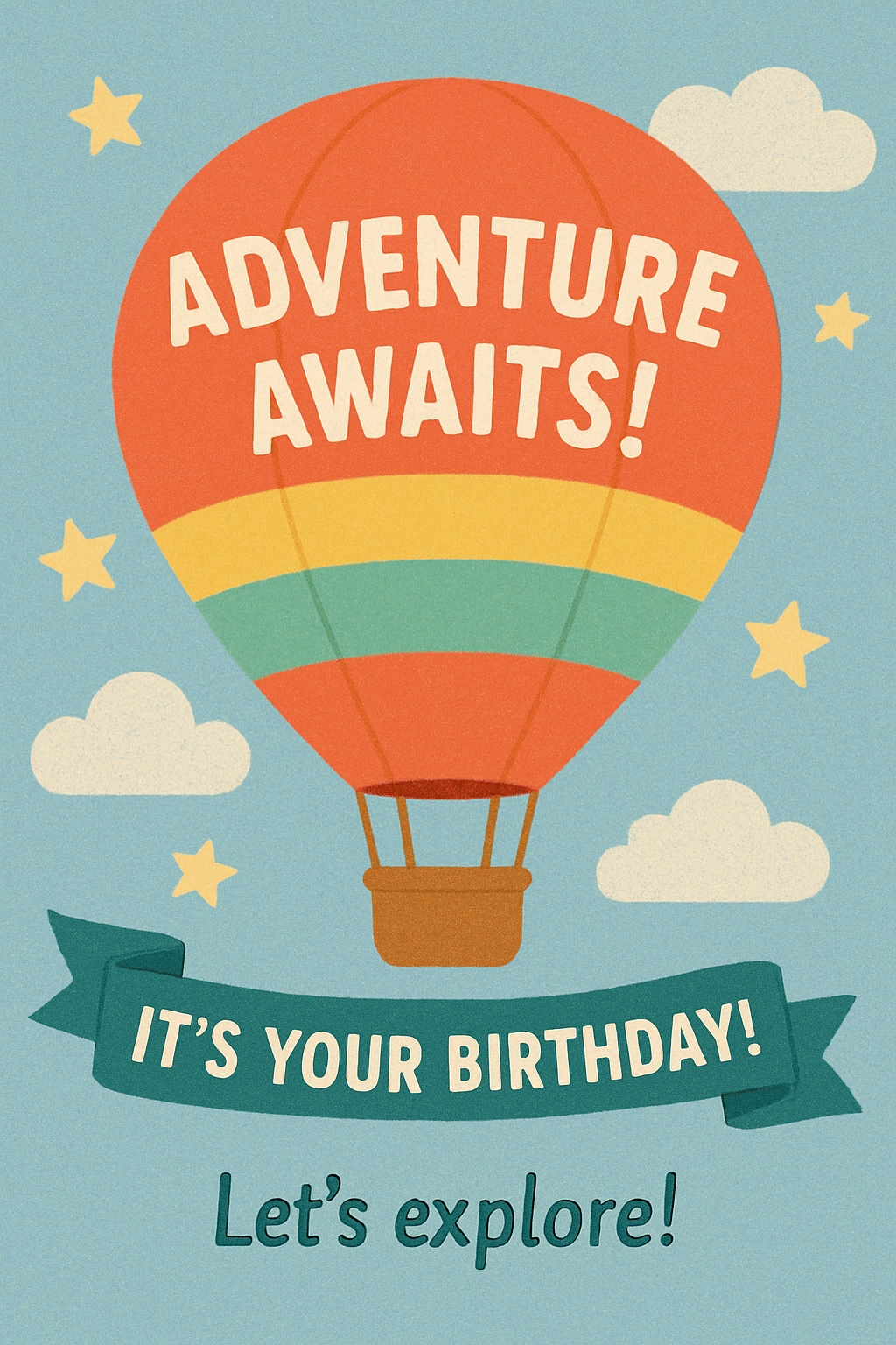 Cheerful Hot Air Balloon Adventure Birthday Card Design