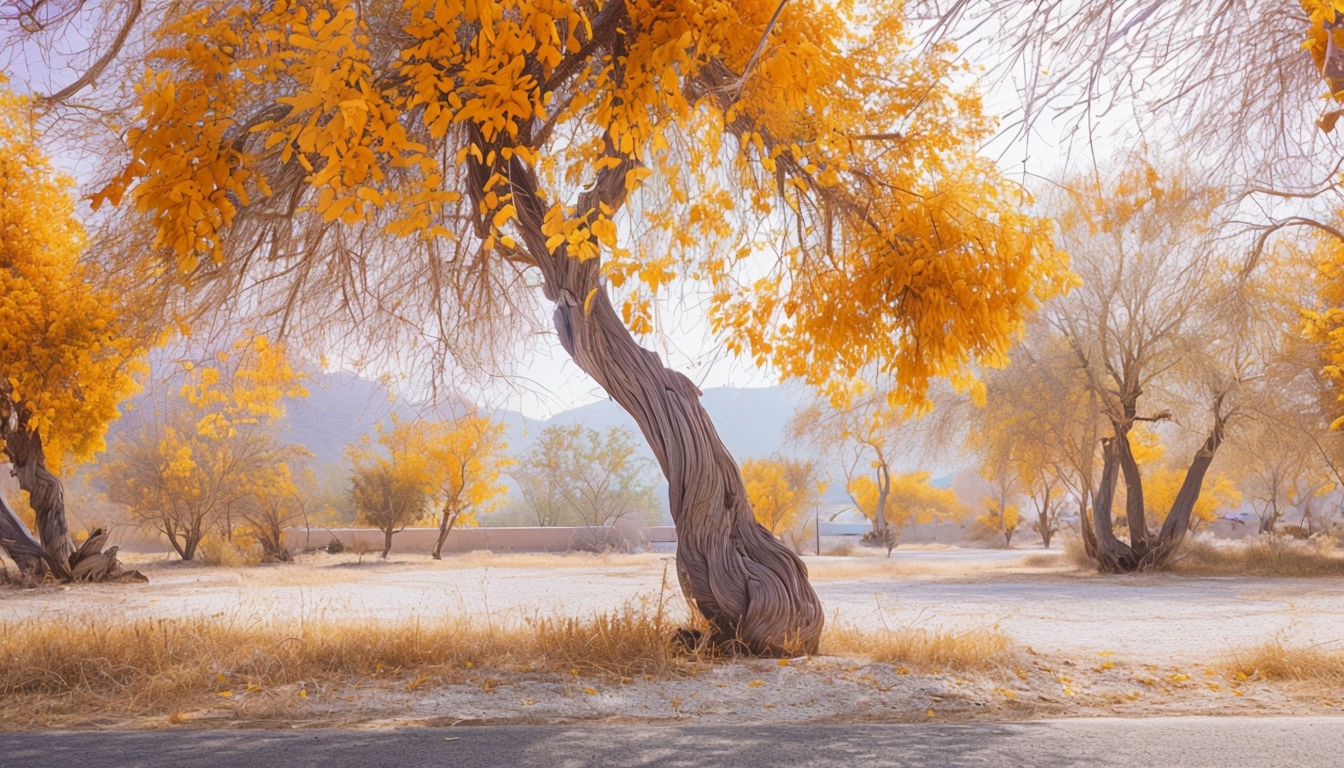 Serene Autumn Landscape with Golden Foliage Virtual Background