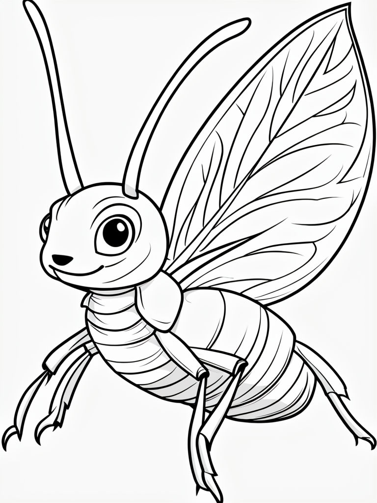 Playful Cartoon Insect Line Drawing for Kids Coloring Book Pages