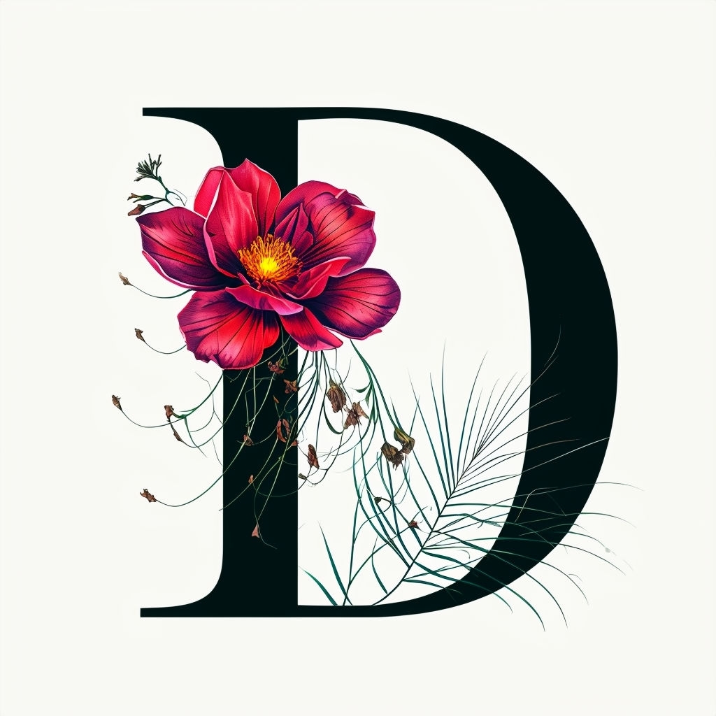 Elegant Floral Letter D Monogram Illustration