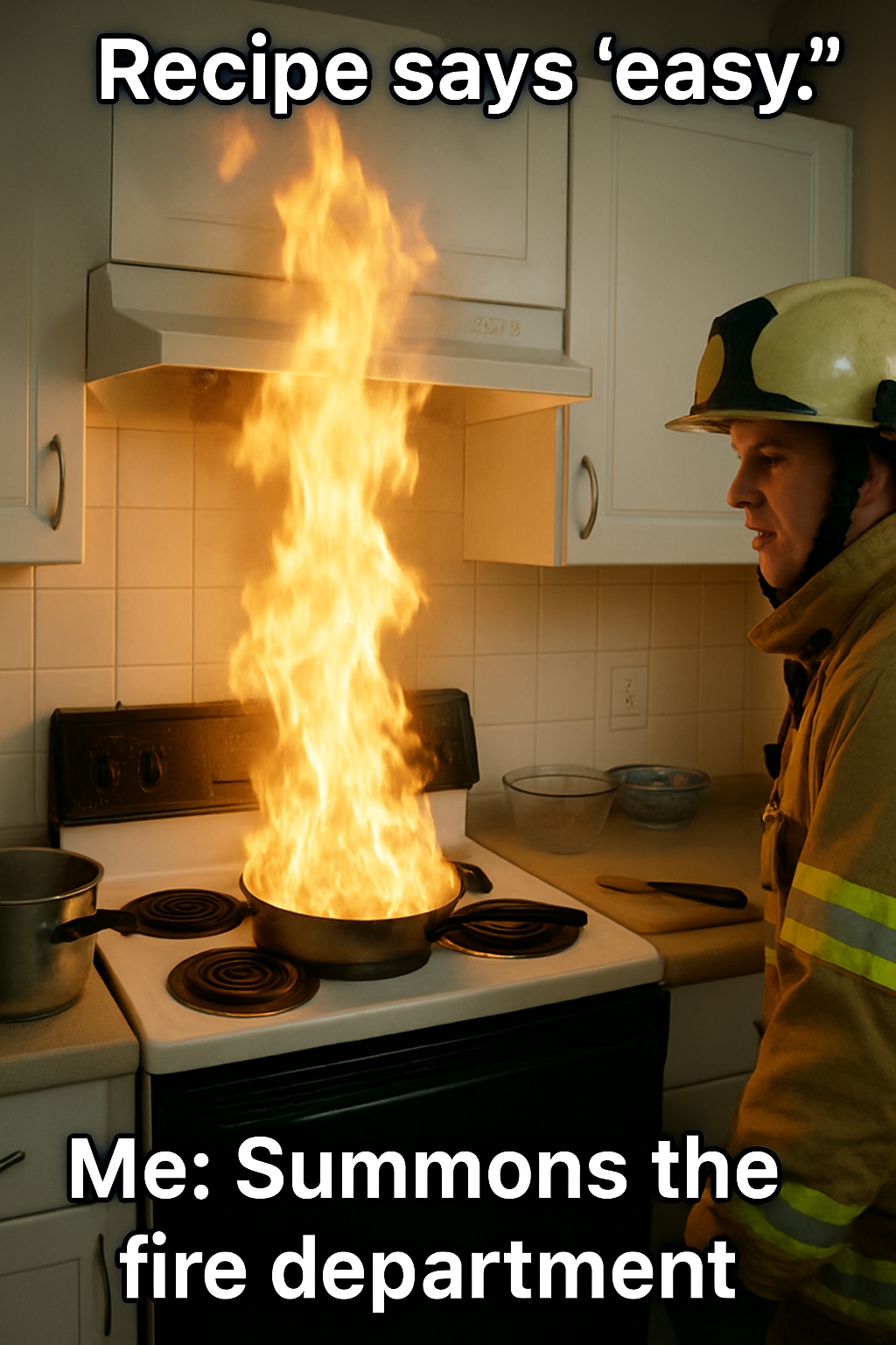 Firefighter vs. Kitchen Fire: Recipe Gone Wrong Meme