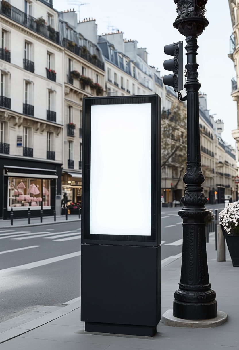 Elegant Parisian Street Corner with Street Light Box Mockup Mockup