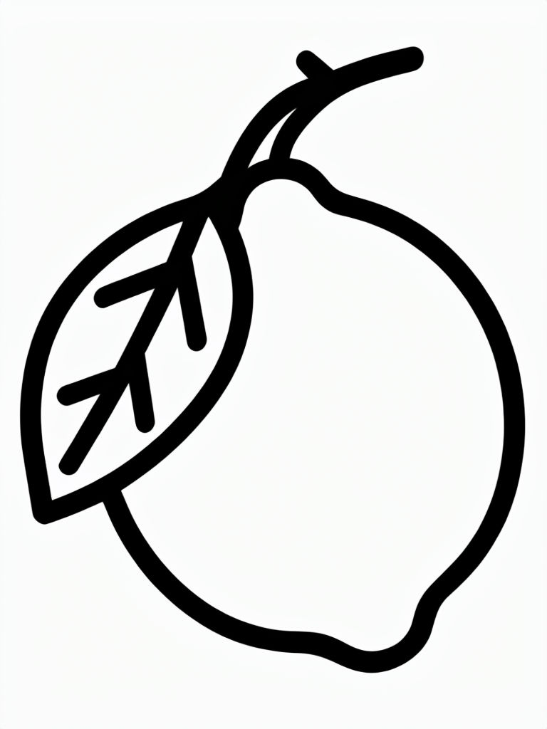 Minimalistic Black Line Drawing of a Lemon Coloring Book Page