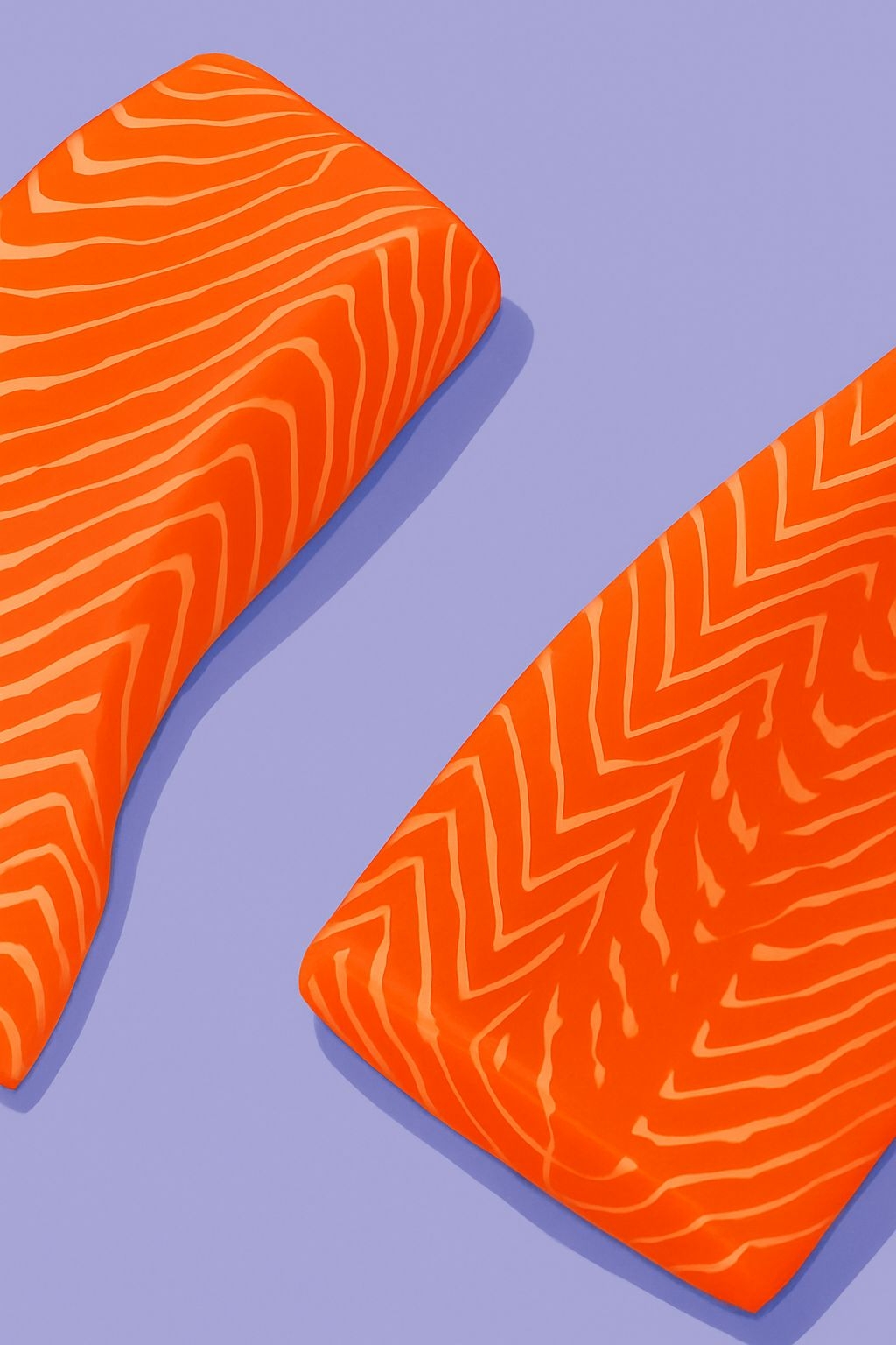 Vibrant Orange Salmon Fillets Illustration on Lavender Background Poster