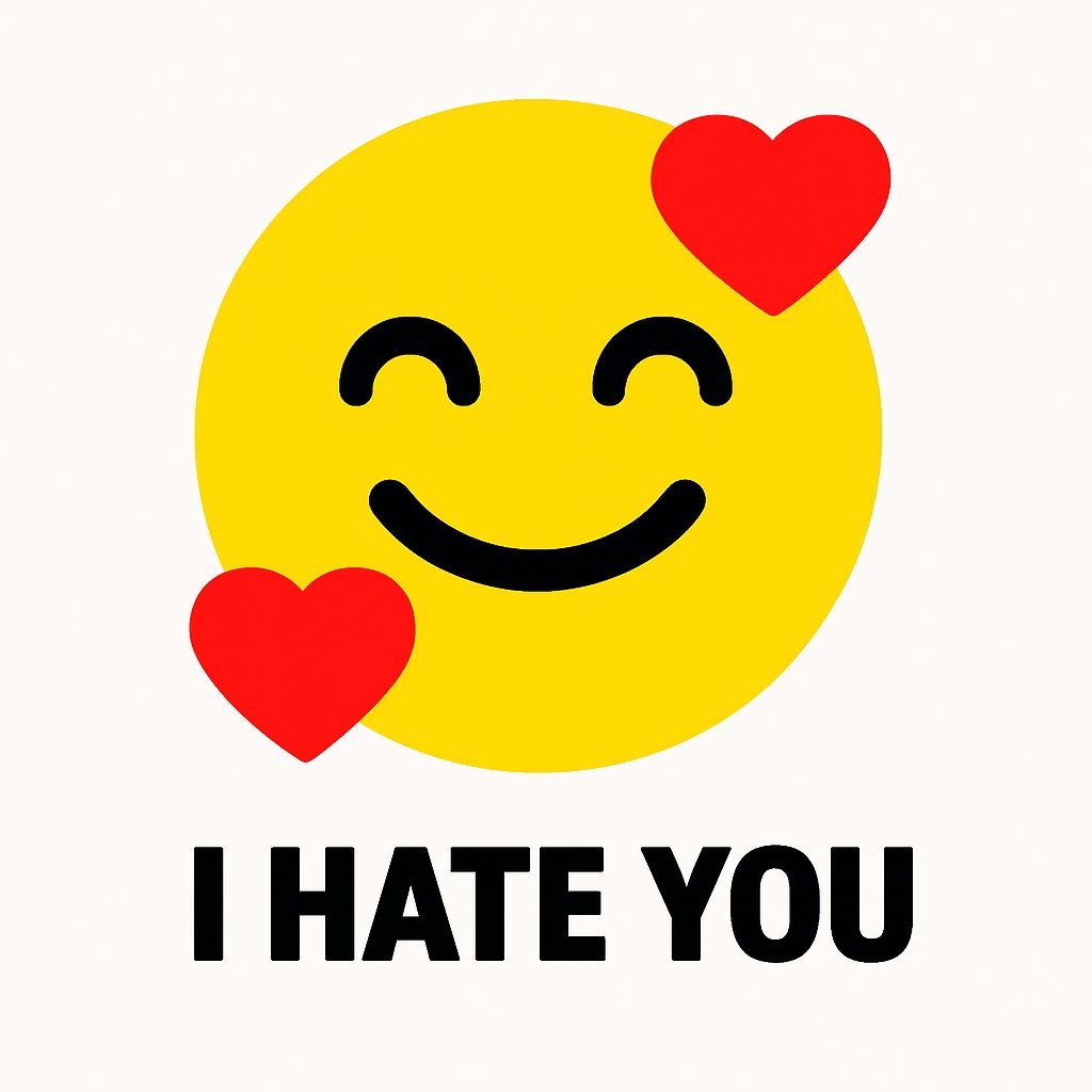 Playful Yellow Smiley Face with Heart and Text Sticker