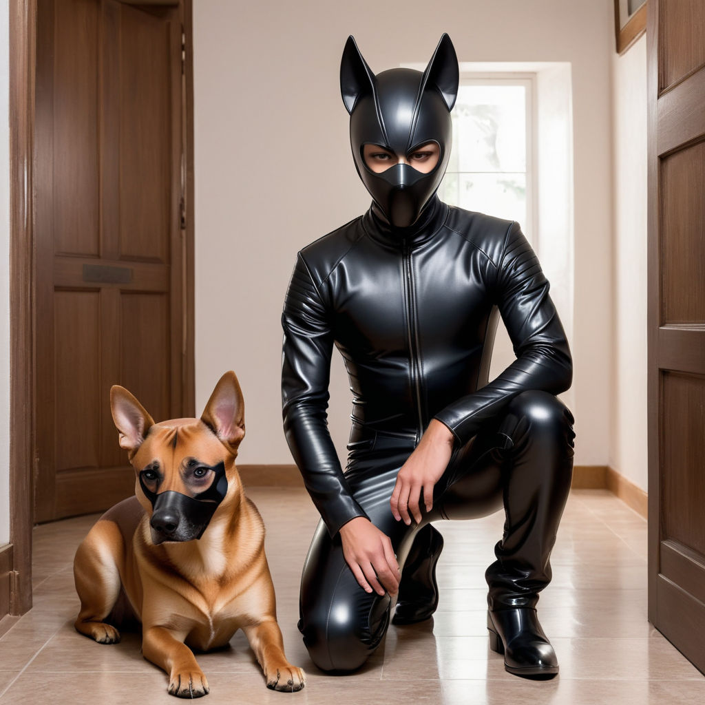 Man in latex dog suit