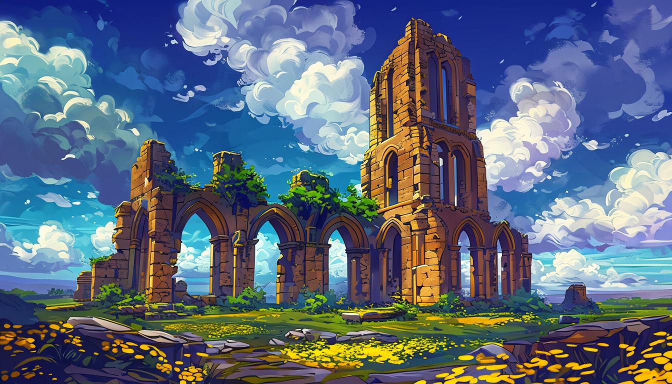 Ancient Stone Ruins Surrounded by Lush Foliage Virtual Background