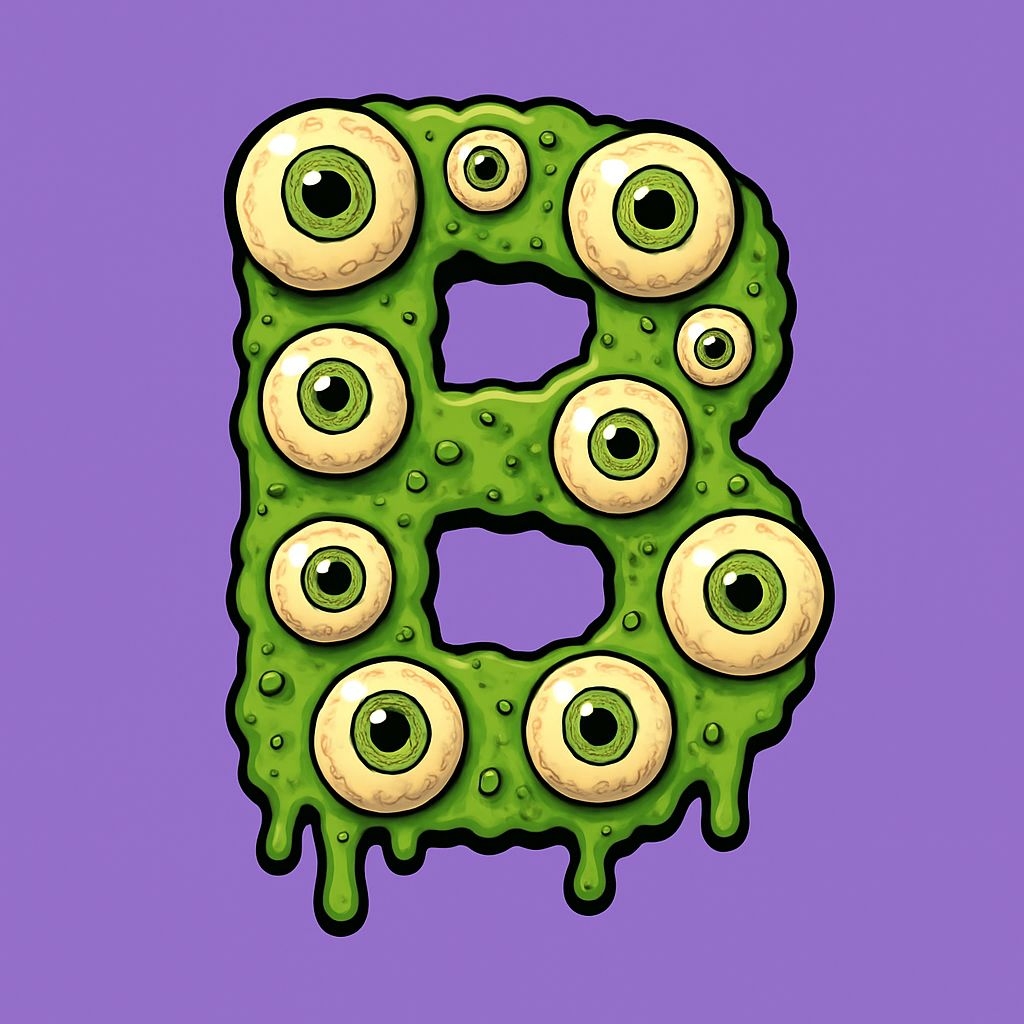 Cartoonish Monstrous Letter B with Eyeballs Illustration Monogram