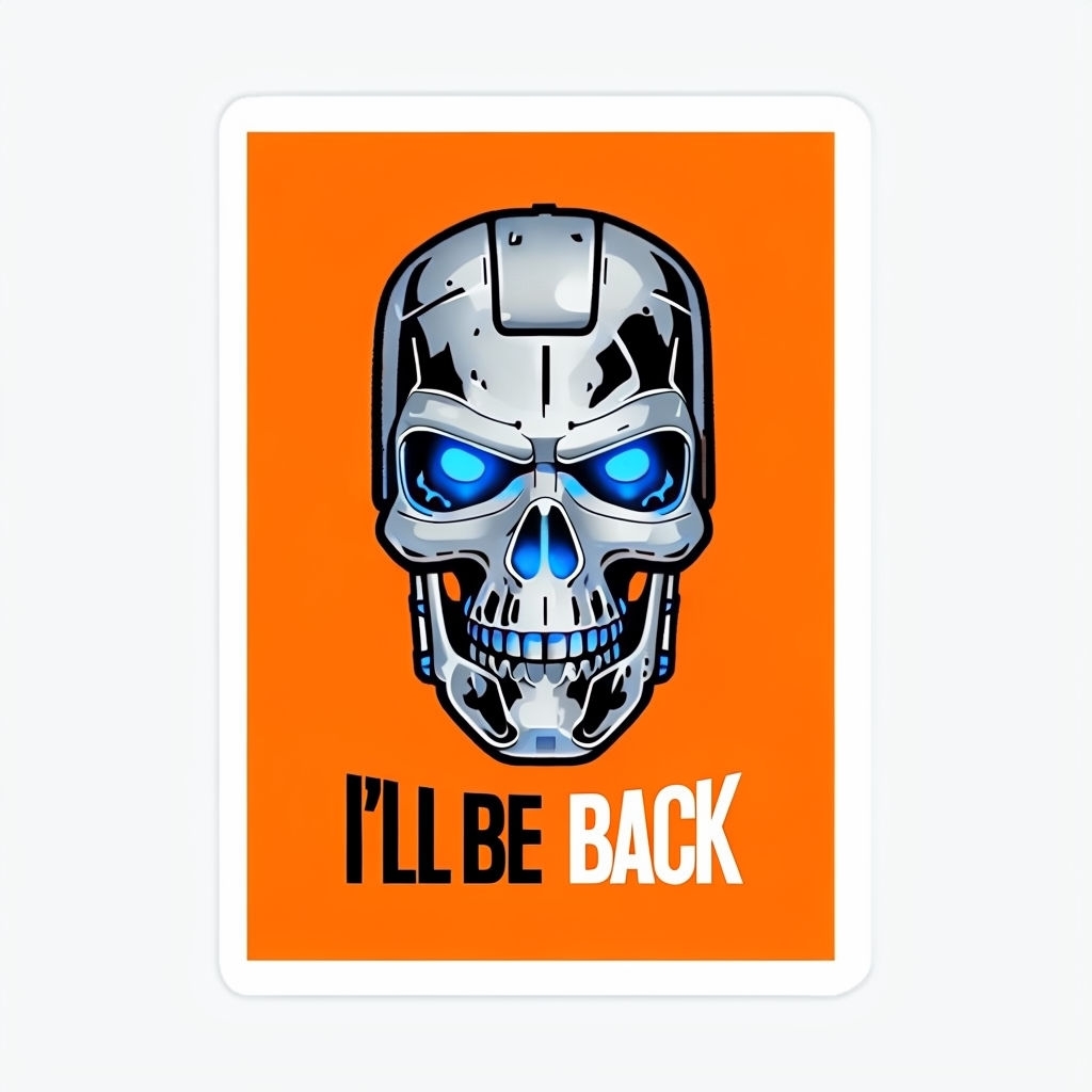 Vibrant T-800 Terminator Skull Sticker with I'll Be Back Text