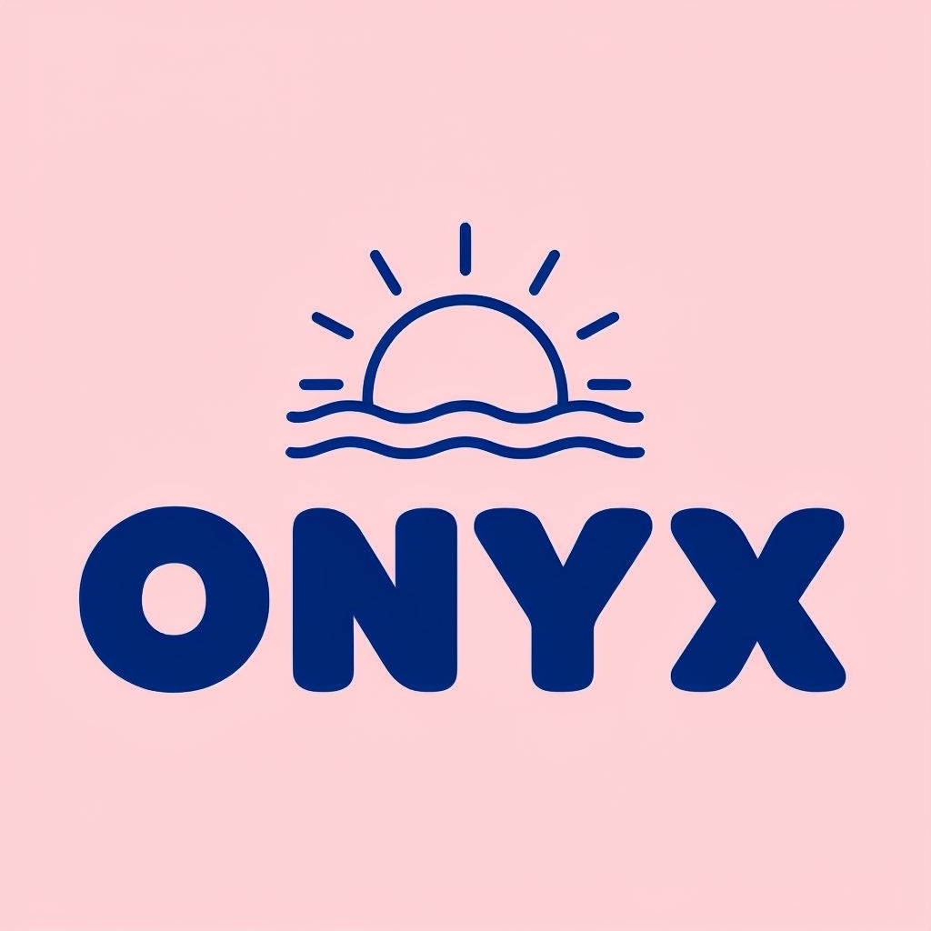 Minimalist Navy Blue ONYX Logo with Rising Sun and Waves