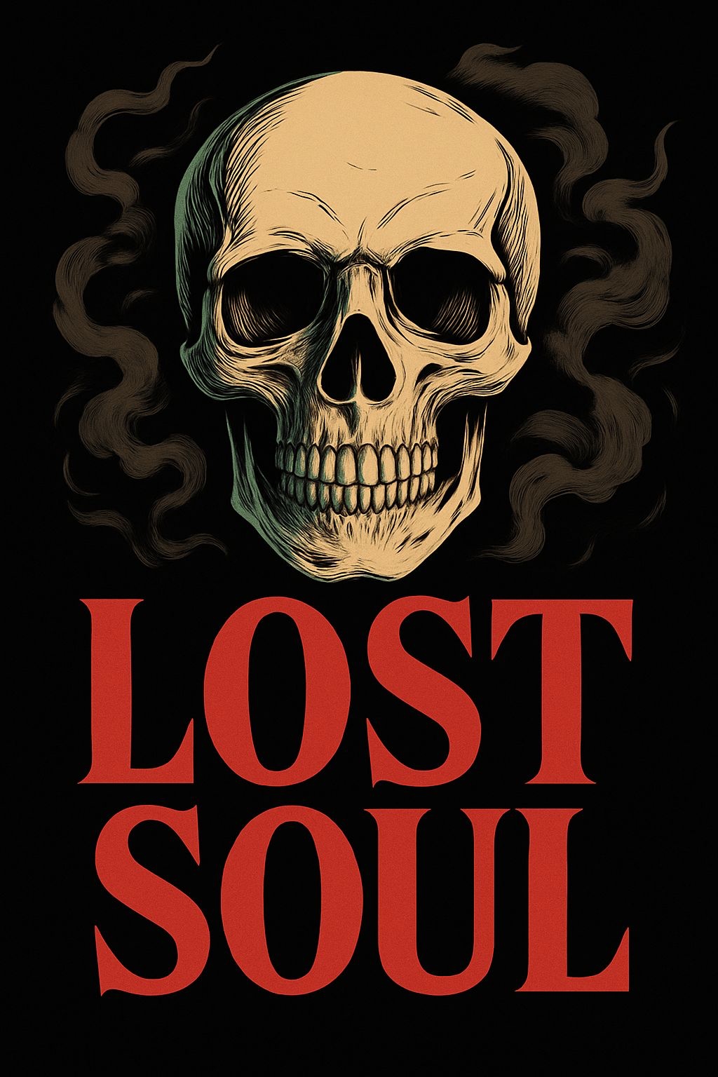 Vintage Skull Graphic with Lost Soul Text T-Shirt