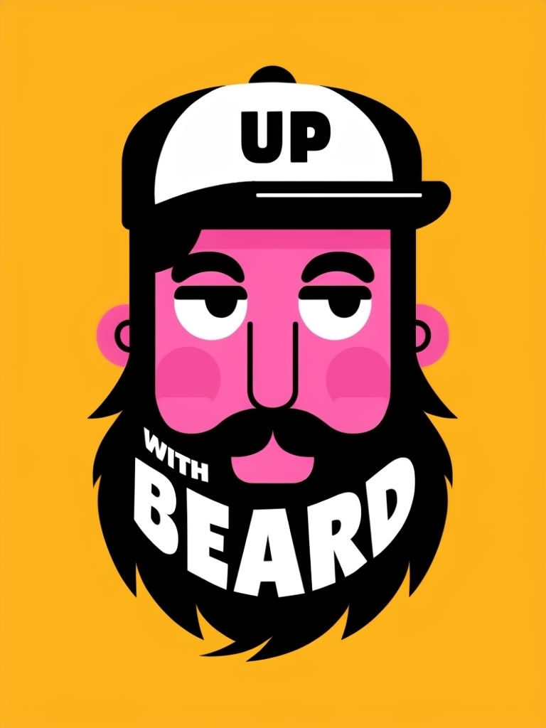Cheerful Cartoon Man with Beard and Cap Illustration Poster