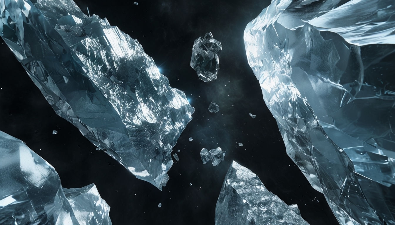 Immense Crystal Shards Floating in Space Photorealistic Background