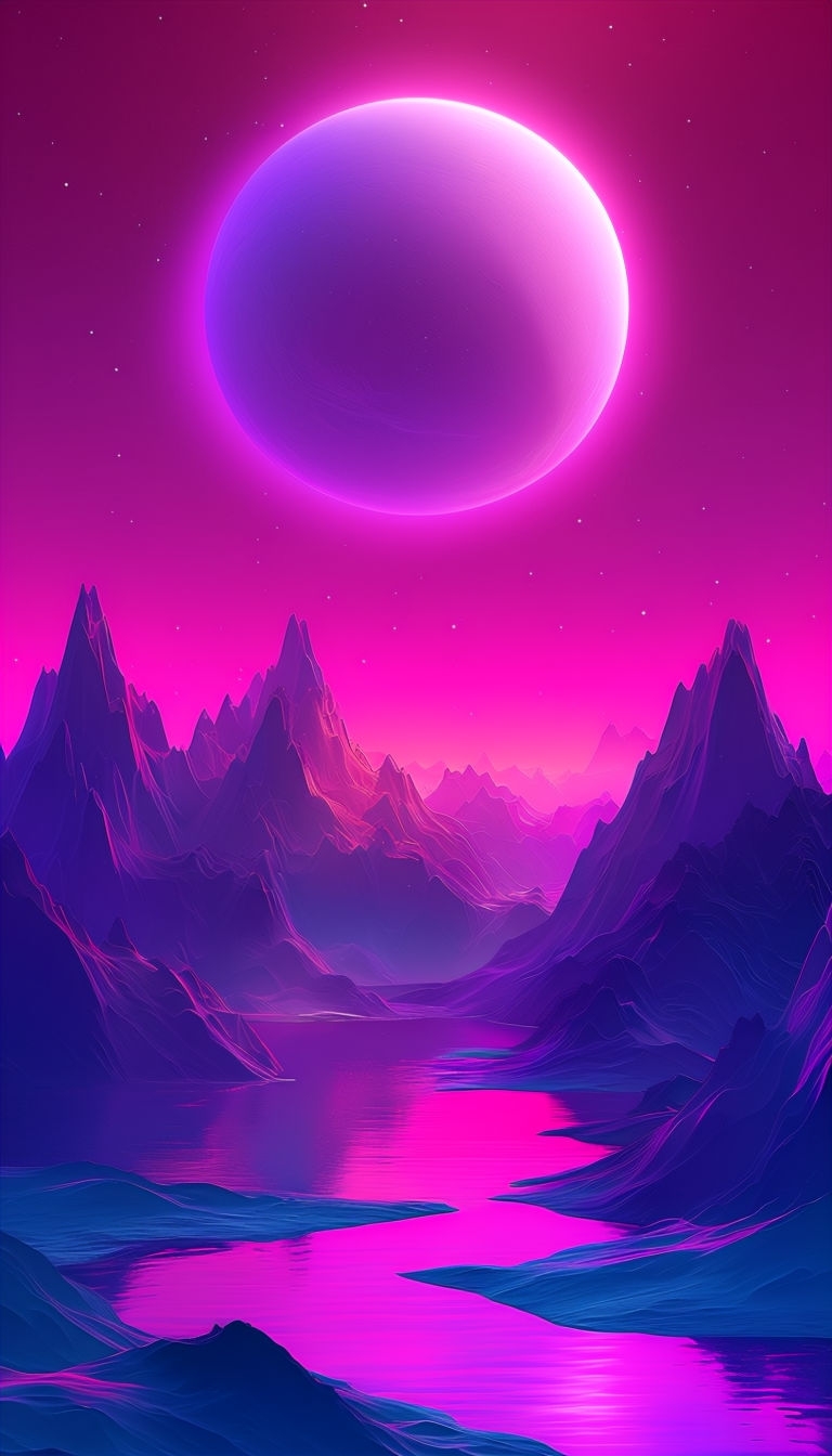 Surreal Ethereal Landscape with Magenta Sky and Mountains Mobile Wallpaper