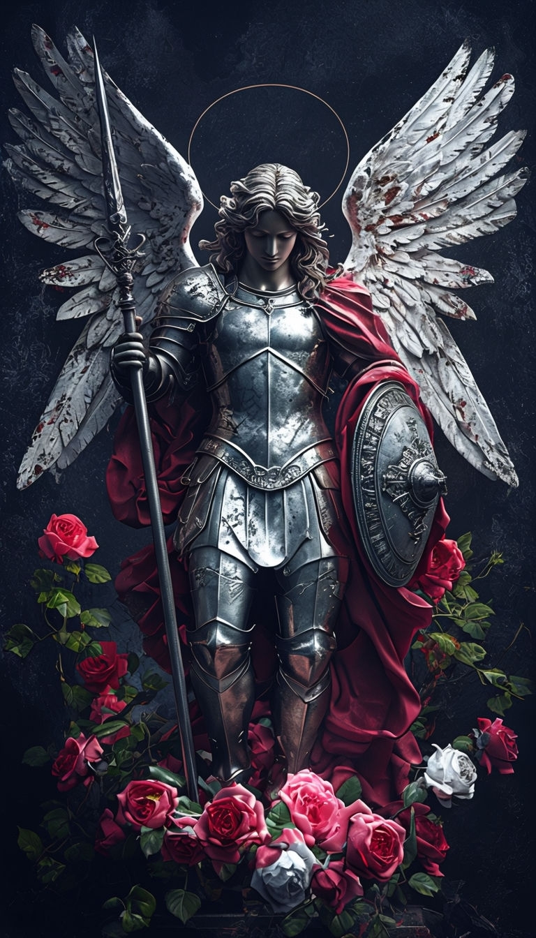 Angelic Figure on Vibrant Roses with Mystical Atmosphere Mobile Wallpaper