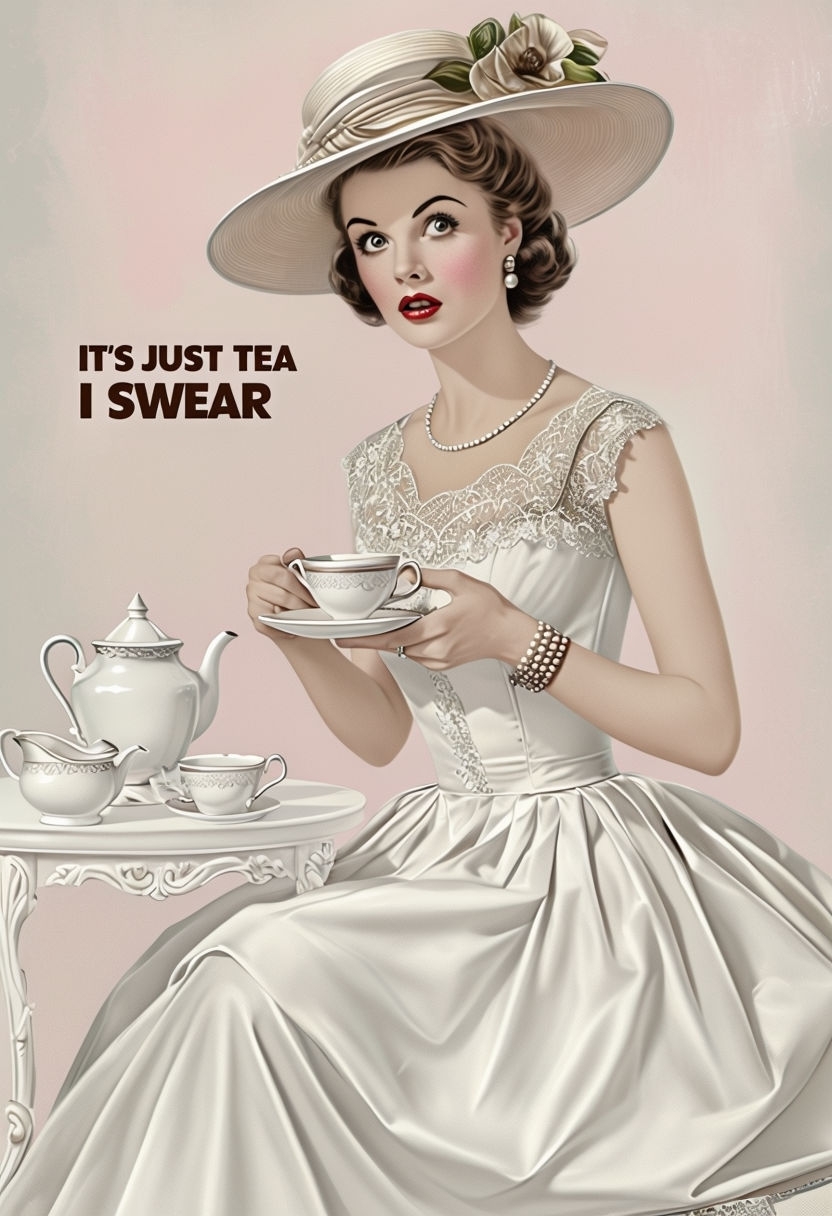 Vintage Tea Time Illustration with Elegant Woman Poster