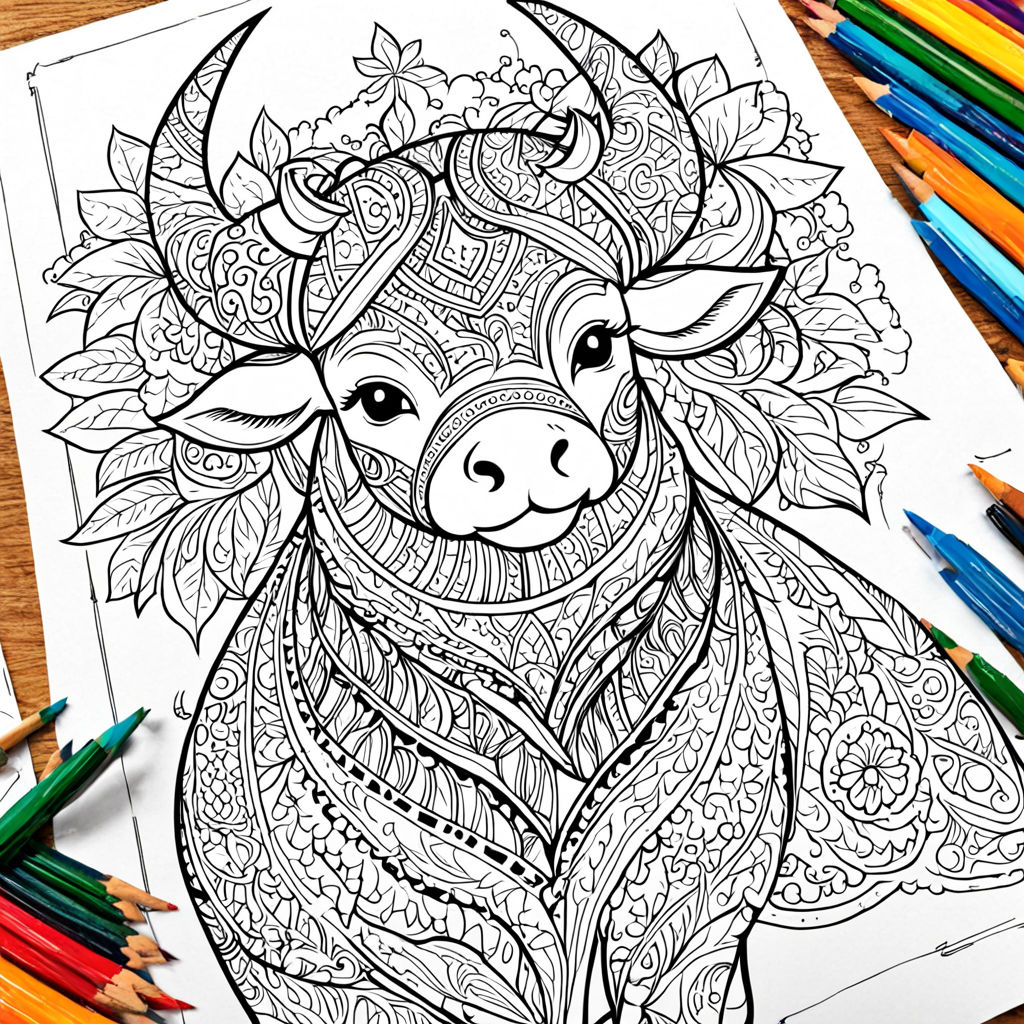 Philippine carabao coloring book style by Heidric San Pedro - Playground