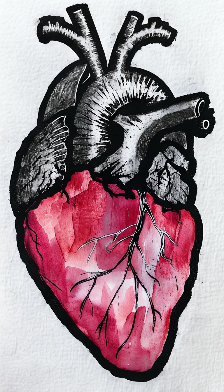 Stylized Anatomical Heart Illustration with Ink and Graphite Mobile Wallpaper