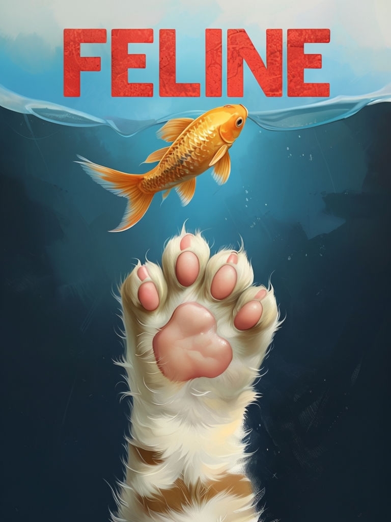 Whimsical Cat Paw and Koi Fish Digital Illustration T-Shirt