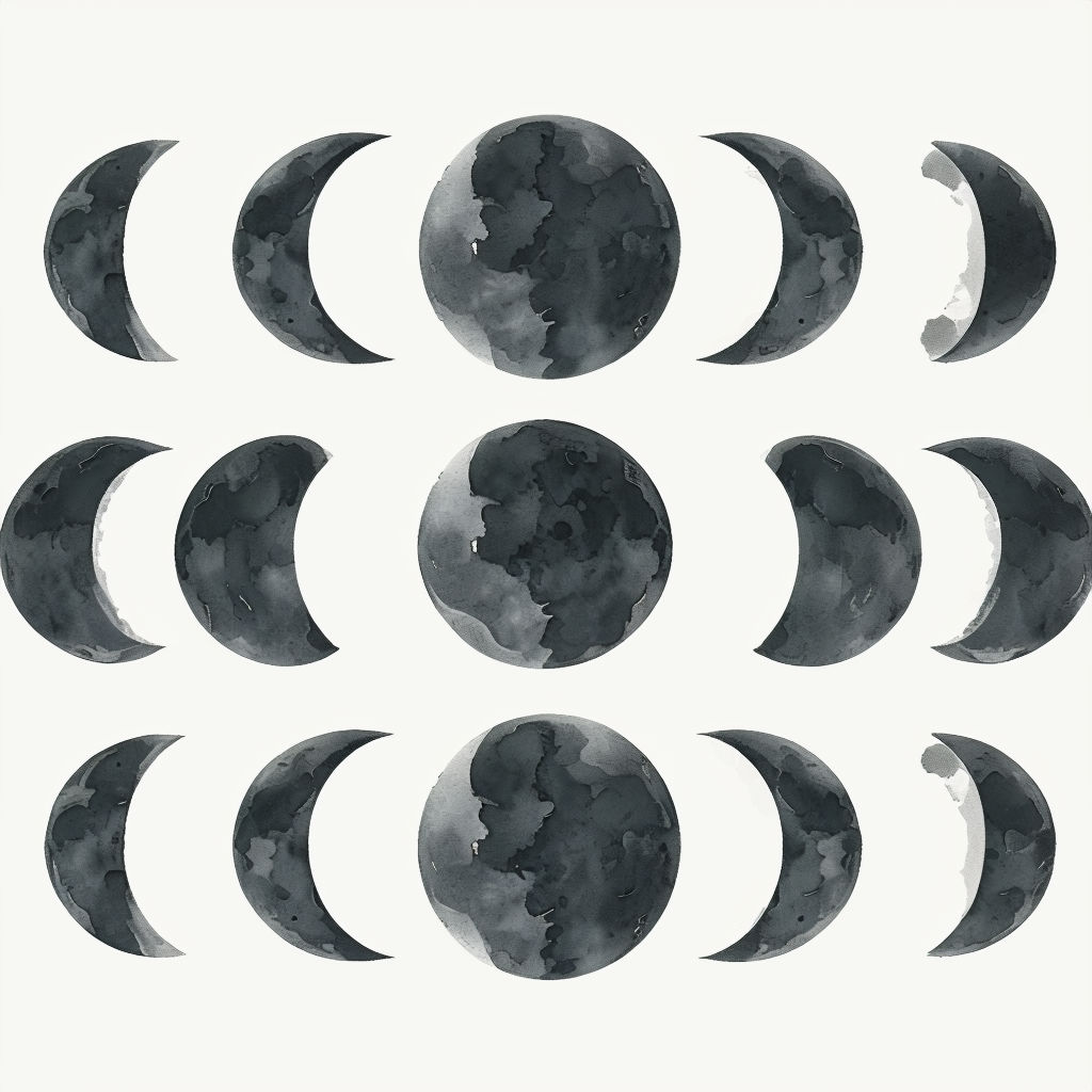 Serene Moon Phases Watercolor Seamless Pattern Design