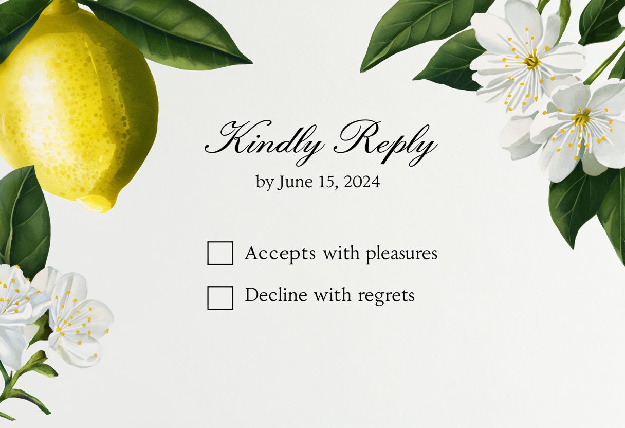 Elegant Botanical Response Card with Lemon and Flowers Invite