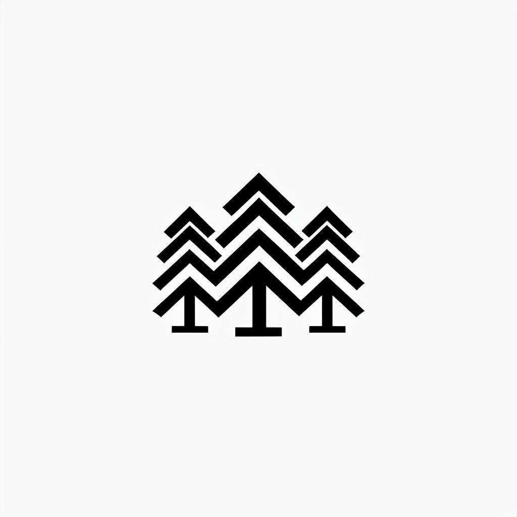 Minimalist Black Evergreen Trees Logo Design for Branding Logo