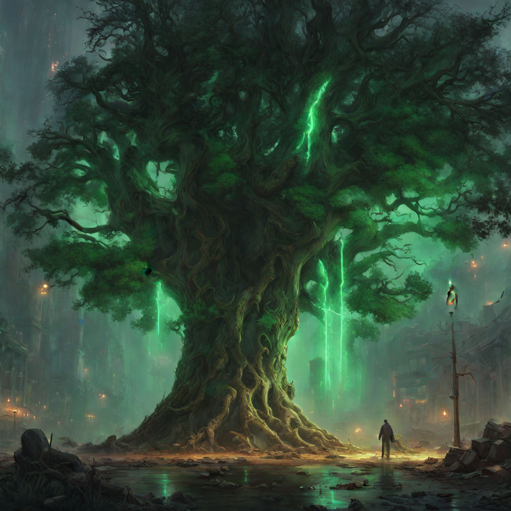 Massive tree with sickly green light glowing from it by VortexWolf ...